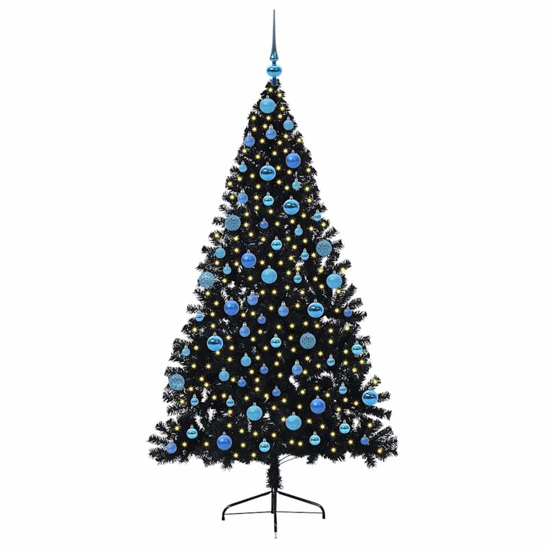 Load image into Gallery viewer, Vidaxl kunstmatig voorverlicht kerstboom met 300 led zwart 180 cm pvc
