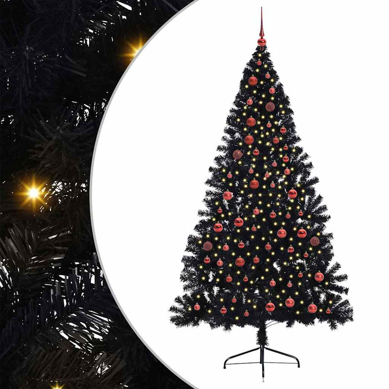 Load image into Gallery viewer, Vidaxl kunstmatig voorverlicht kerstboom met 300 led zwart 210 cm pvc
