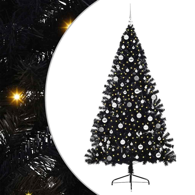 Load image into Gallery viewer, Vidaxl kunstmatig voorverlicht kerstboom met 300 led zwart 210 cm pvc
