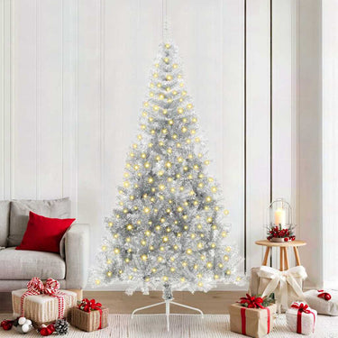 Vidaxl kunstmatig voorverlicht kerstboom met 300 led zilver 210 cm pet