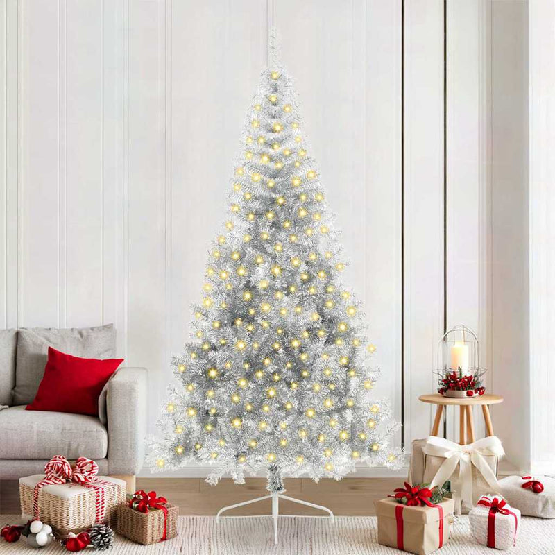 Load image into Gallery viewer, Vidaxl kunstmatig voorverlicht kerstboom met 300 led zilver 210 cm pet
