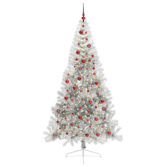 Vidaxl kunstmatig voorverlicht kerstboom met 300 led zilver 210 cm pet