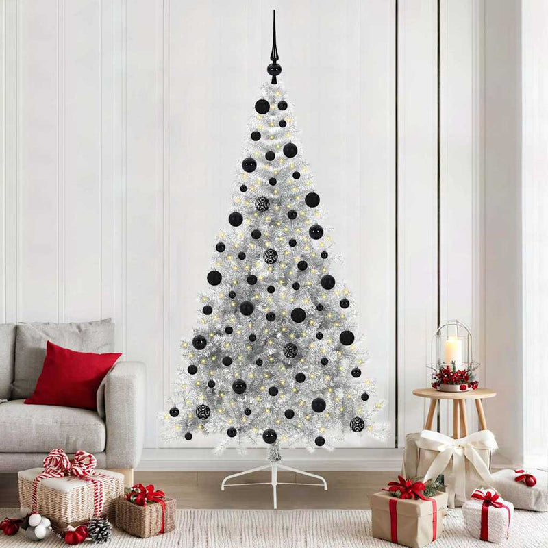 Load image into Gallery viewer, Vidaxl kunstmatig voorverlicht kerstboom met 300 led zilver 210 cm pet
