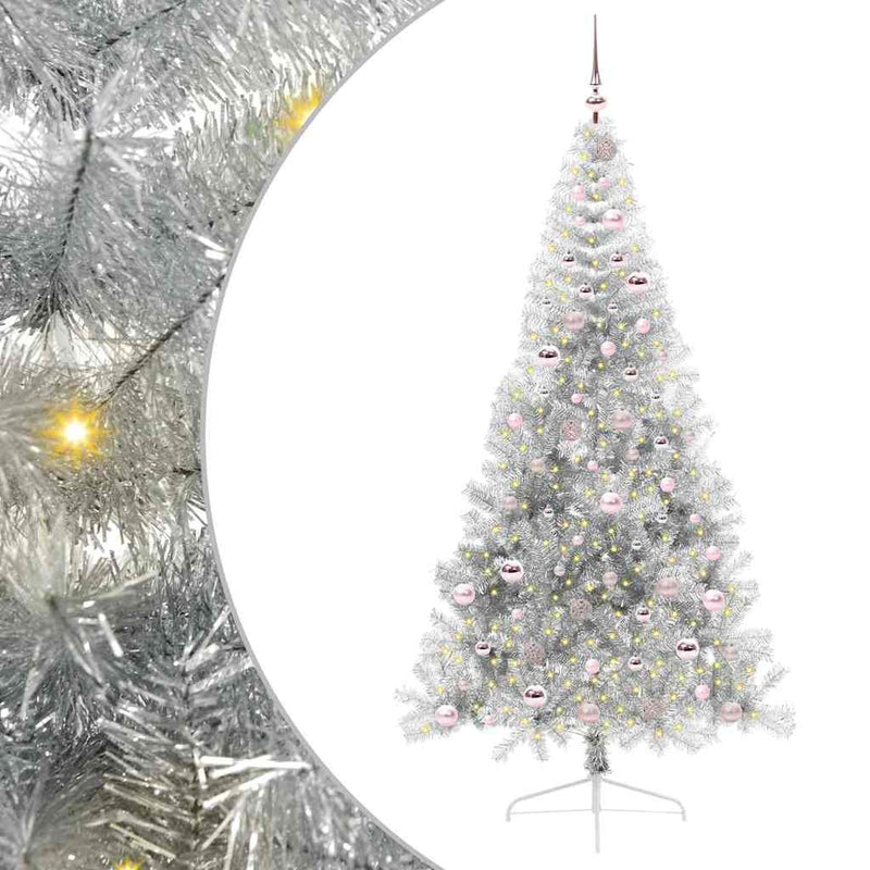 Load image into Gallery viewer, Vidaxl kunstmatig voorverlicht kerstboom met 300 led zilver 210 cm pet
