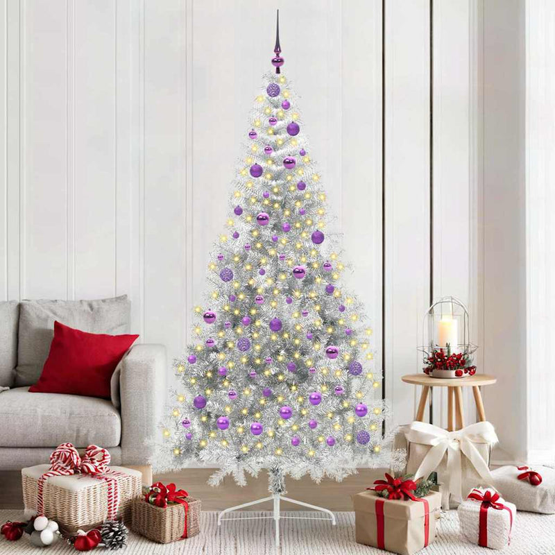 Load image into Gallery viewer, Vidaxl kunstmatig voorverlicht kerstboom met 300 led zilver 210 cm pet
