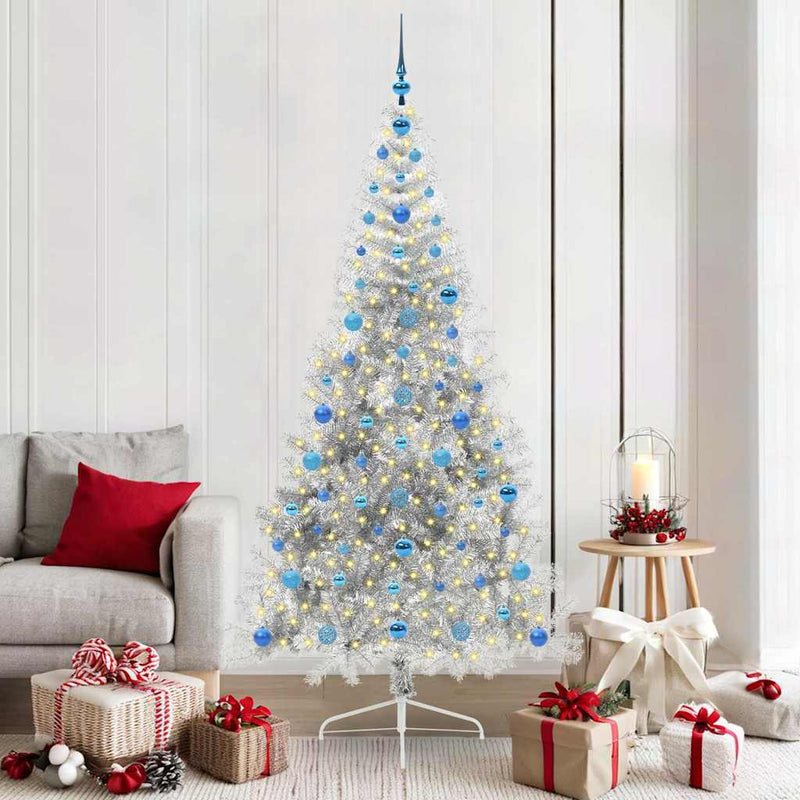Load image into Gallery viewer, Vidaxl kunstmatig voorverlicht kerstboom met 300 led zilver 210 cm pet
