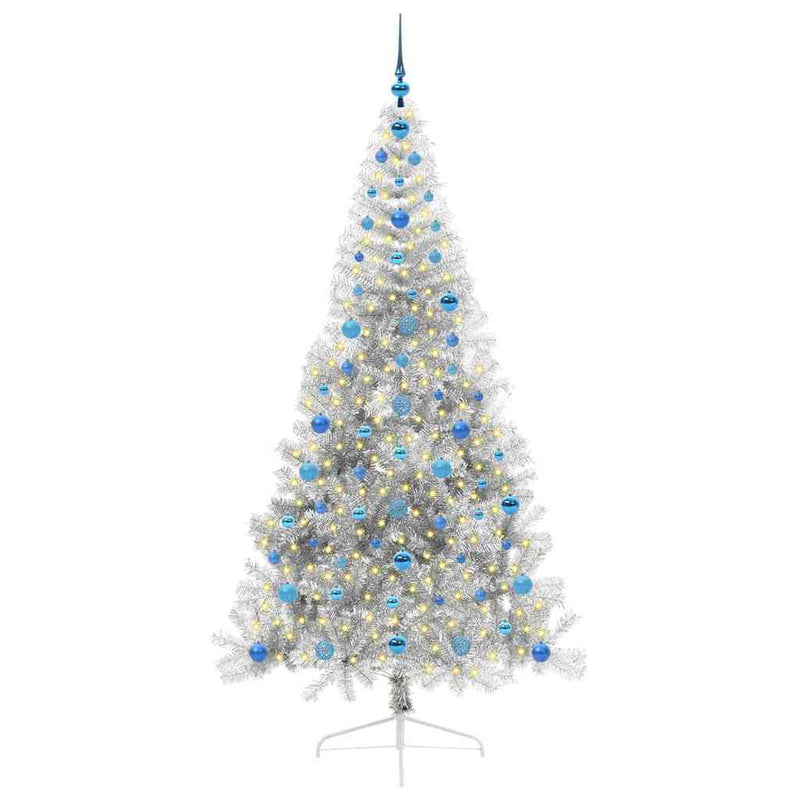 Load image into Gallery viewer, Vidaxl kunstmatig voorverlicht kerstboom met 300 led zilver 210 cm pet
