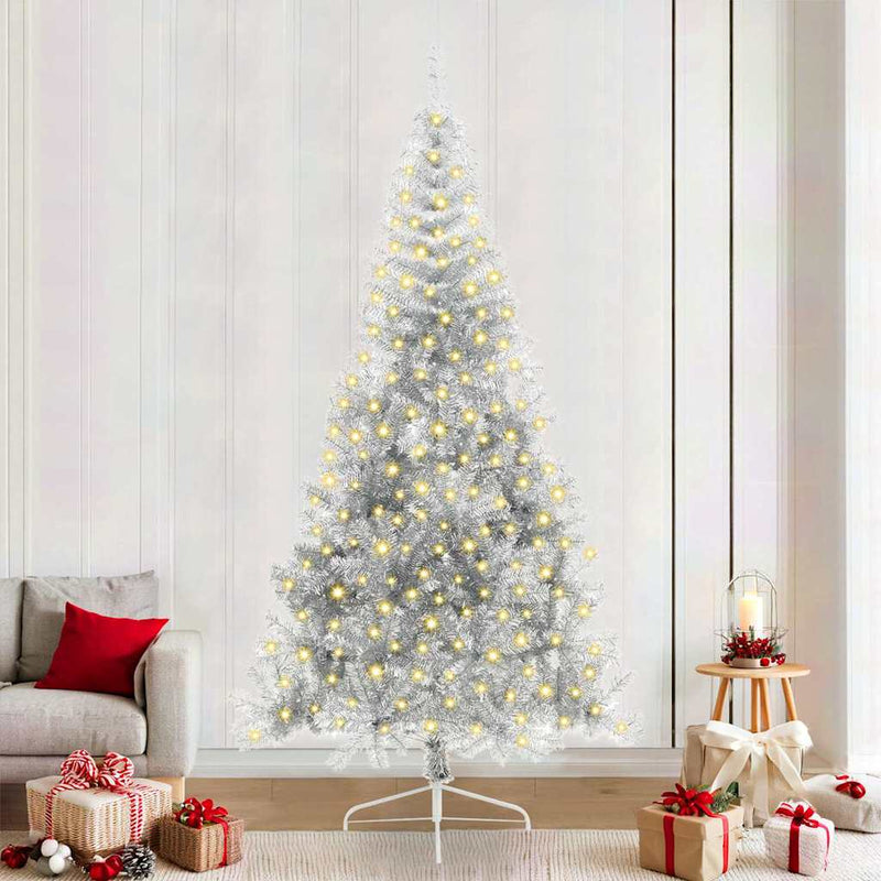 Load image into Gallery viewer, Vidaxl kunstmatig voorverlicht kerstboom met 300 led zilver 240 cm pet
