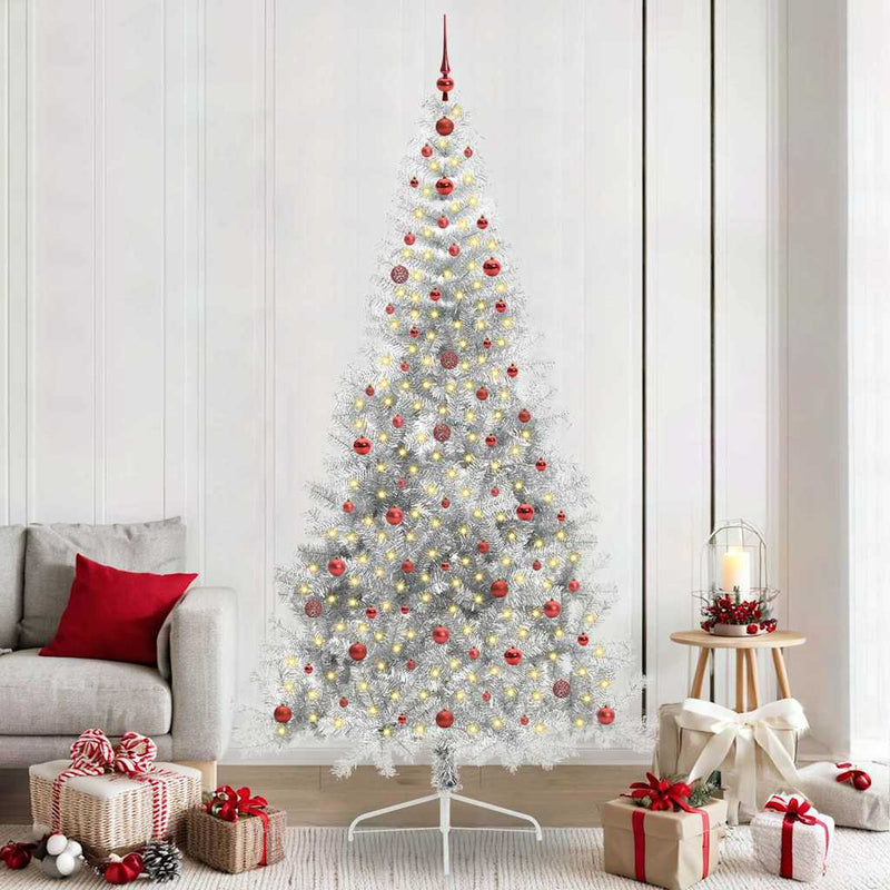 Load image into Gallery viewer, Vidaxl kunstmatig voorverlicht kerstboom met 300 led zilver 240 cm pet
