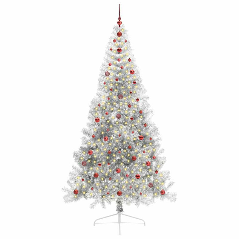 Load image into Gallery viewer, Vidaxl kunstmatig voorverlicht kerstboom met 300 led zilver 240 cm pet
