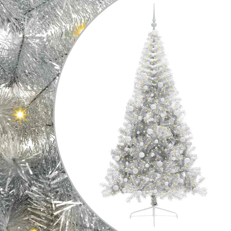 Load image into Gallery viewer, Vidaxl kunstmatig voorverlicht kerstboom met 300 led zilver 240 cm pet
