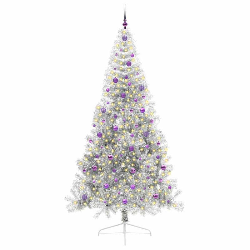 Load image into Gallery viewer, Vidaxl kunstmatig voorverlicht kerstboom met 300 led zilver 240 cm pet
