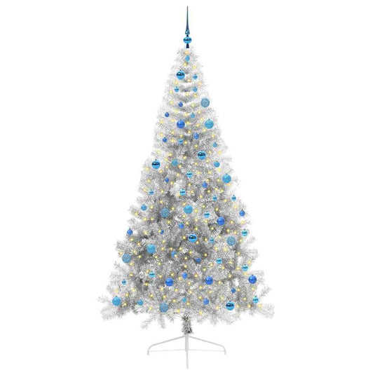 Vidaxl kunstmatig voorverlicht kerstboom met 300 led zilver 240 cm pet