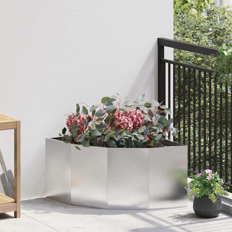 Load image into Gallery viewer, Vidaxl hoek plantbak zilver 60 x 60 x 35 cm roestvrij staal
