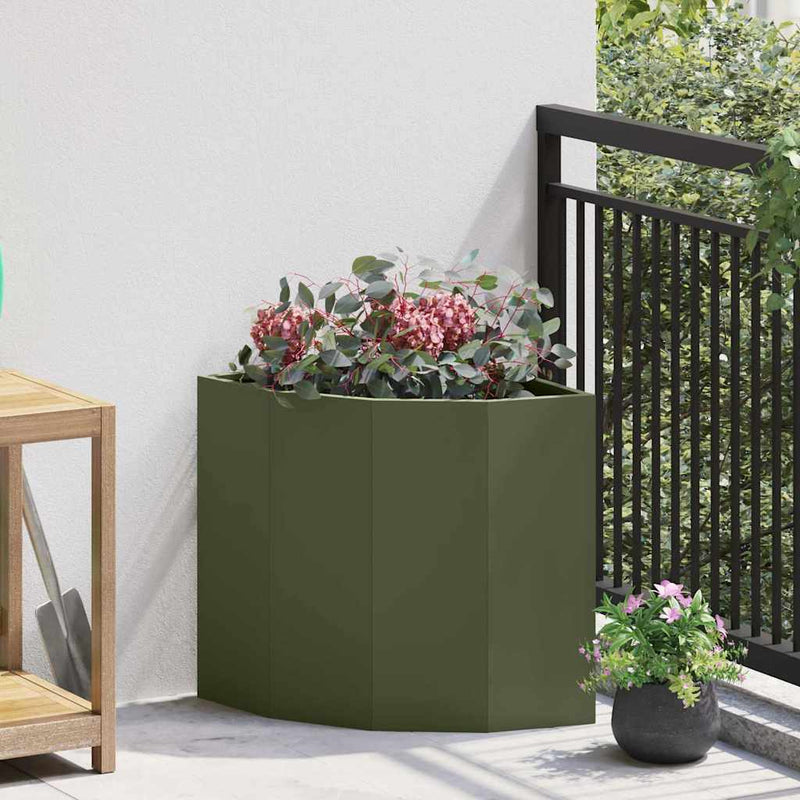 Load image into Gallery viewer, Vidaxl hoek plantbak olijfgroen 45 x 45 x 50 cm staal
