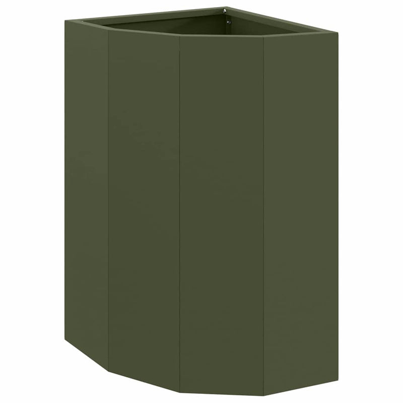Load image into Gallery viewer, Vidaxl hoek plantbak olijfgroen 30 x 30 x 50 cm staal
