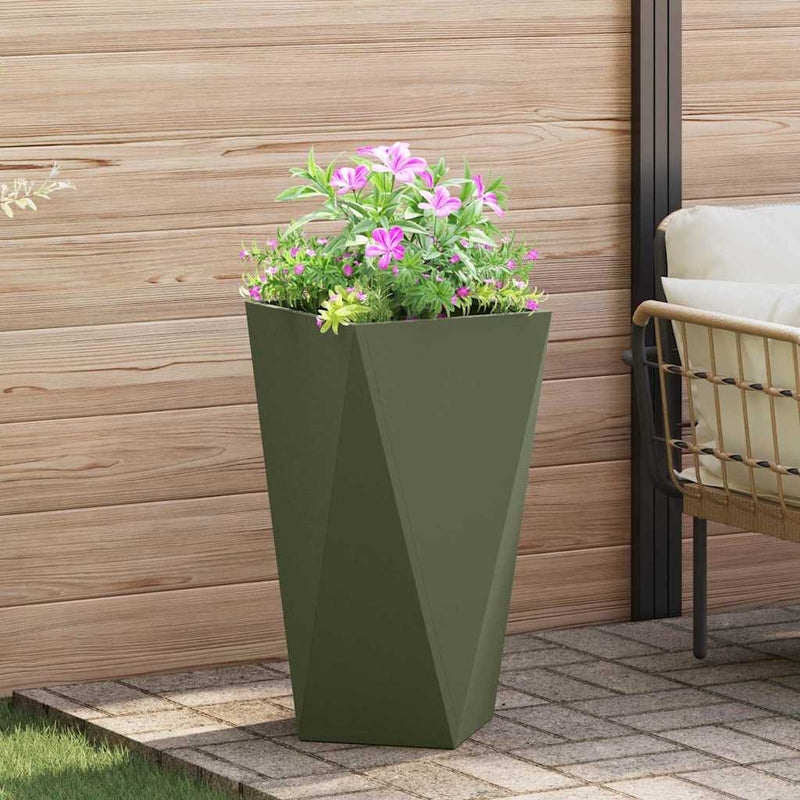 Load image into Gallery viewer, Vidaxl plantenbak olijf groen 40 x 40 x 75 cm staal
