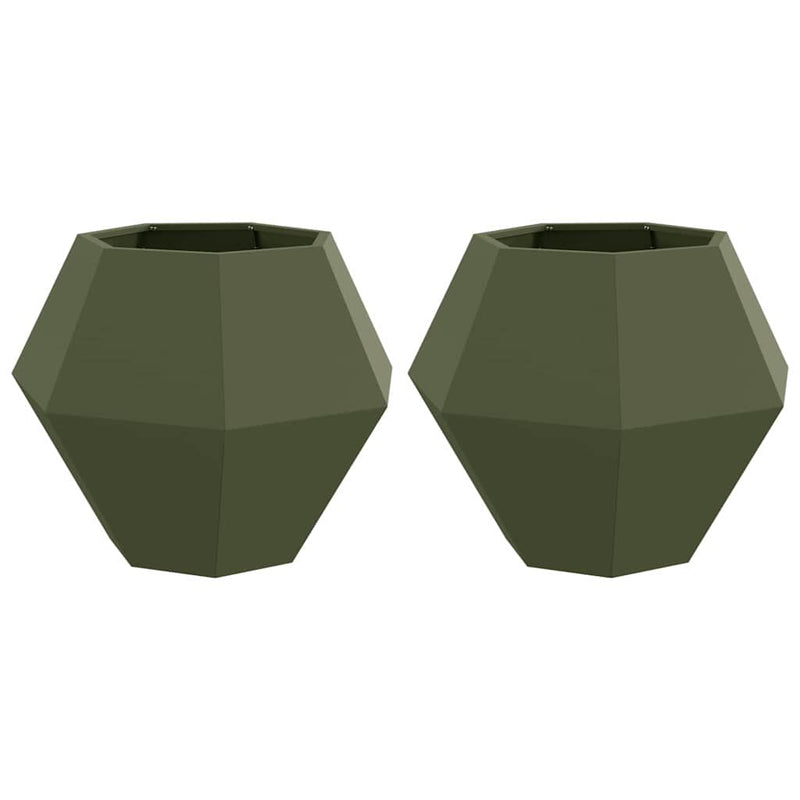 Load image into Gallery viewer, Vidaxl plantenbak 2 pcs olijf groen 75 x 75 x 60 cm staal
