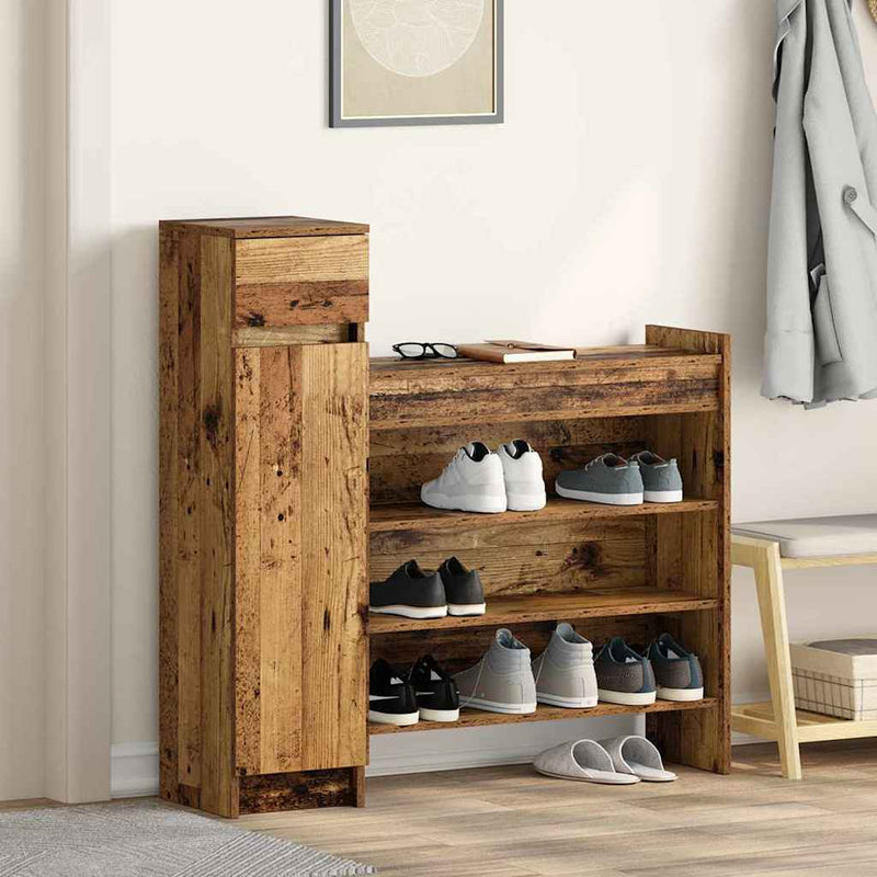 Load image into Gallery viewer, Vidaxl schoenenkast met lade oudhout 100,5 x 28 x 100 cm bewerkt hout
