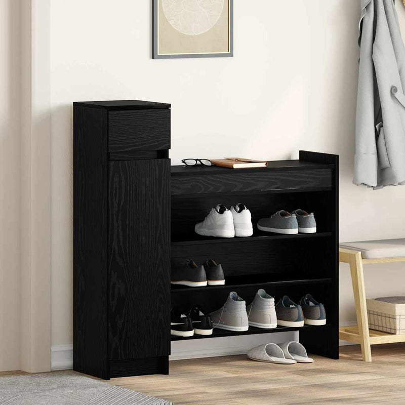 Load image into Gallery viewer, Vidaxl schoenenkast zwart eiken 100,5 x 28 x 100 cm bewerkt hout
