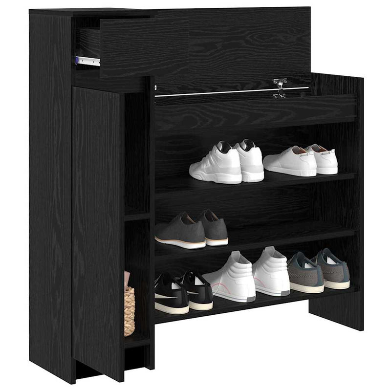 Load image into Gallery viewer, Vidaxl schoenenkast zwart eiken 100,5 x 28 x 100 cm bewerkt hout
