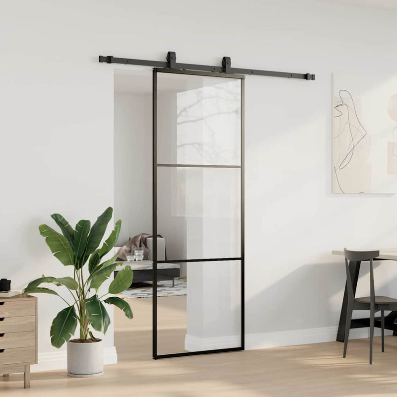 Load image into Gallery viewer, Vidaxl schuifdeur met beslagset 76x205 cm esg glas zwart
