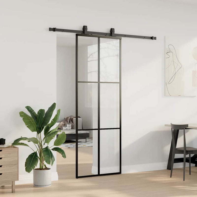 Load image into Gallery viewer, Vidaxl schuifdeur met beslagset 76x205 cm esg glas zwart

