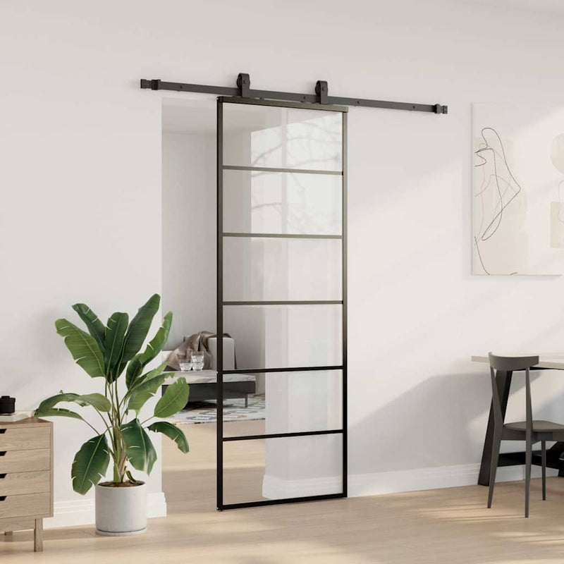 Load image into Gallery viewer, Vidaxl schuifdeur met beslagset 76x205 cm esg glas zwart
