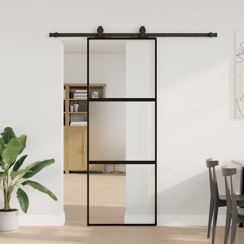 Load image into Gallery viewer, Vidaxl schuifdeur met beslagset 76x205 cm gehard glas zwart
