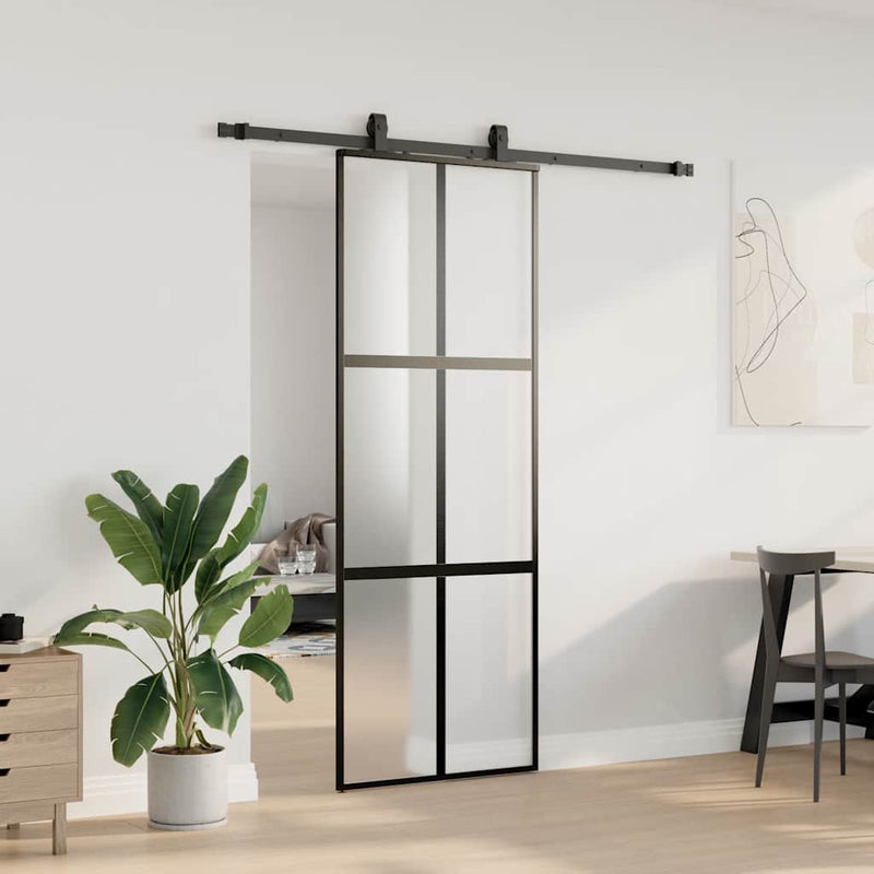 Load image into Gallery viewer, Vidaxl schuifdeur met beslagset 76x205 cm gehard glas zwart

