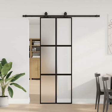 Vidaxl schuifdeur met beslagset 76x205 cm gehard glas zwart