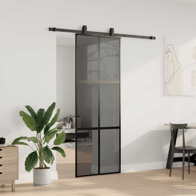 Load image into Gallery viewer, Vidaxl schuifdeur met beslagset 76x205 cm gehard glas zwart
