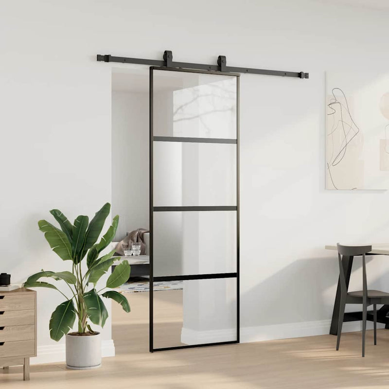 Load image into Gallery viewer, Vidaxl schuifdeur met beslagset 76x205 cm gehard glas zwart
