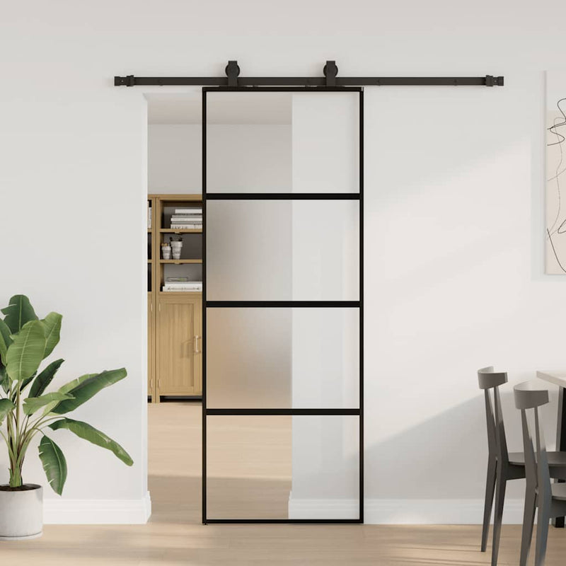 Load image into Gallery viewer, Vidaxl schuifdeur met beslagset 76x205 cm gehard glas zwart
