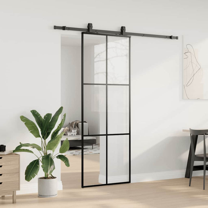 Load image into Gallery viewer, Vidaxl schuifdeur met beslagset 76x205 cm esg glas zwart
