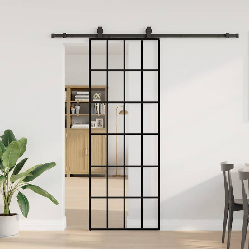 Load image into Gallery viewer, Vidaxl schuifdeur met beslagset 76x205 cm esg glas zwart
