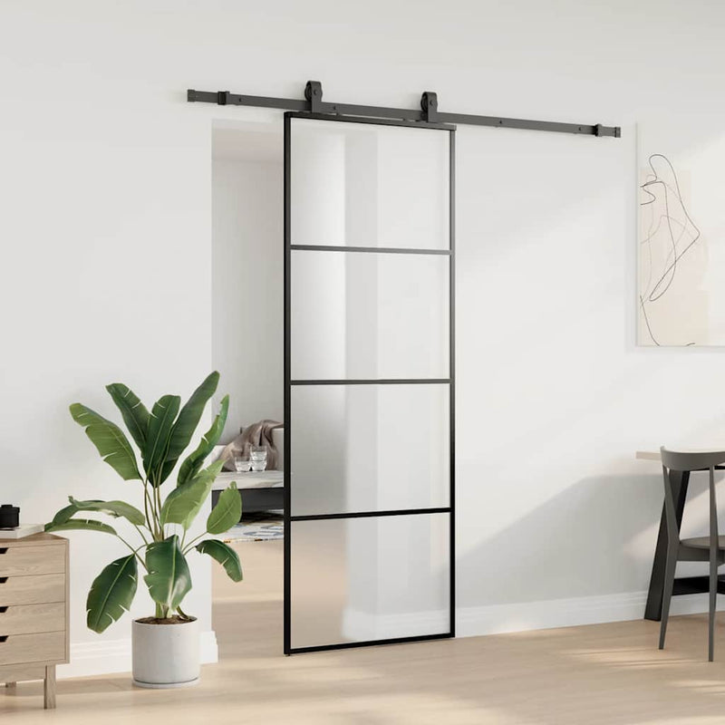 Load image into Gallery viewer, Vidaxl schuifdeur met beslagset 76x205 cm esg glas zwart
