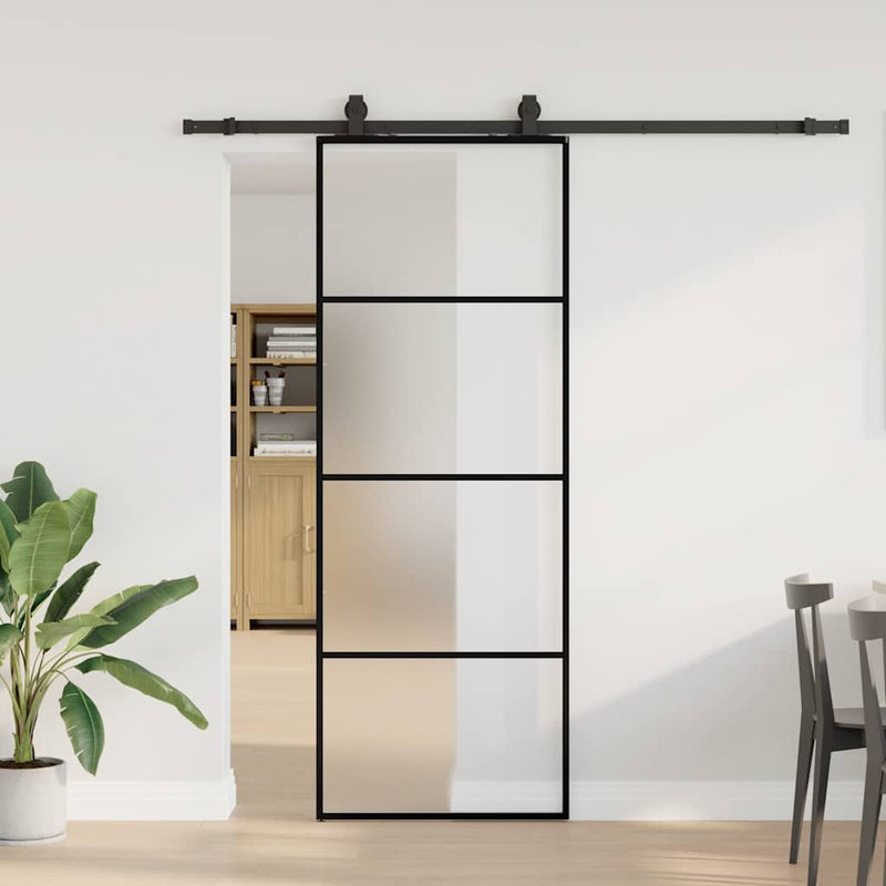 Load image into Gallery viewer, Vidaxl schuifdeur met beslagset 76x205 cm esg glas zwart
