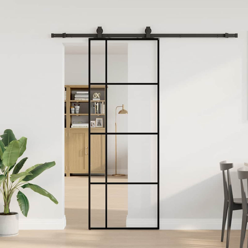 Load image into Gallery viewer, Vidaxl schuifdeur met beslagset 76x205 cm esg glas zwart

