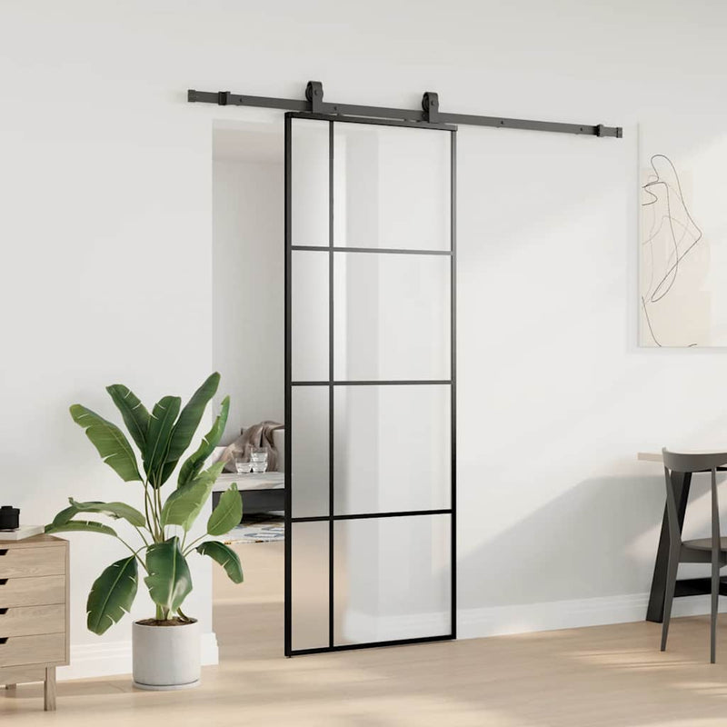 Load image into Gallery viewer, Vidaxl schuifdeur met beslagset 76x205 cm esg glas zwart
