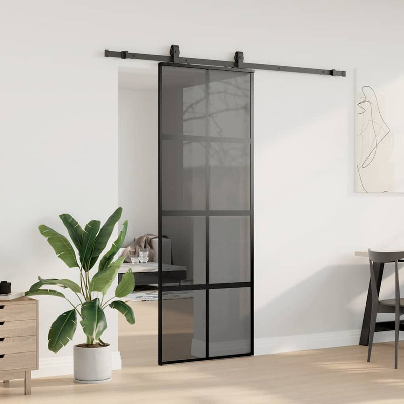 Load image into Gallery viewer, Vidaxl schuifdeur met beslagset 76x205 cm gehard glas zwart
