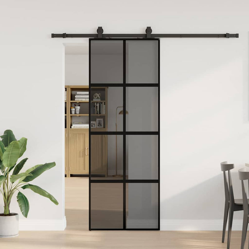 Load image into Gallery viewer, Vidaxl schuifdeur met beslagset 76x205 cm gehard glas zwart
