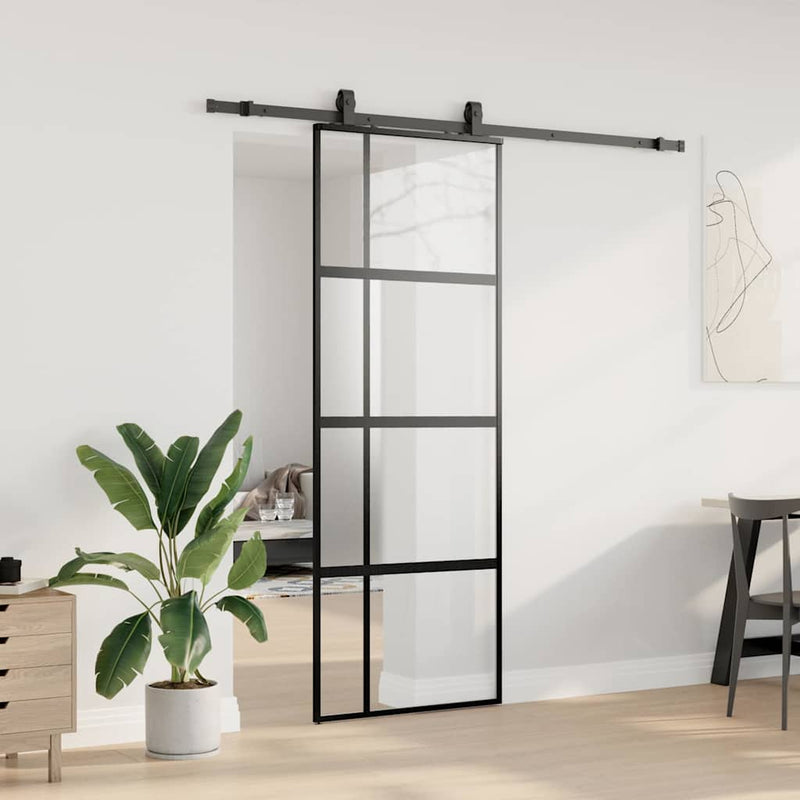 Load image into Gallery viewer, Vidaxl schuifdeur met beslagset 76x205 cm gehard glas zwart
