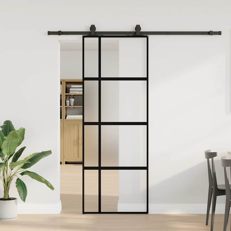 Load image into Gallery viewer, Vidaxl schuifdeur met beslagset 76x205 cm gehard glas zwart
