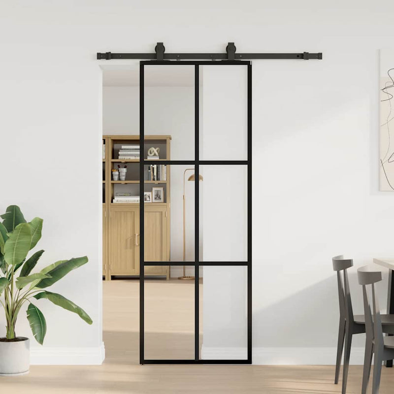 Load image into Gallery viewer, Vidaxl schuifdeur met beslagset 76x205 cm esg glas zwart
