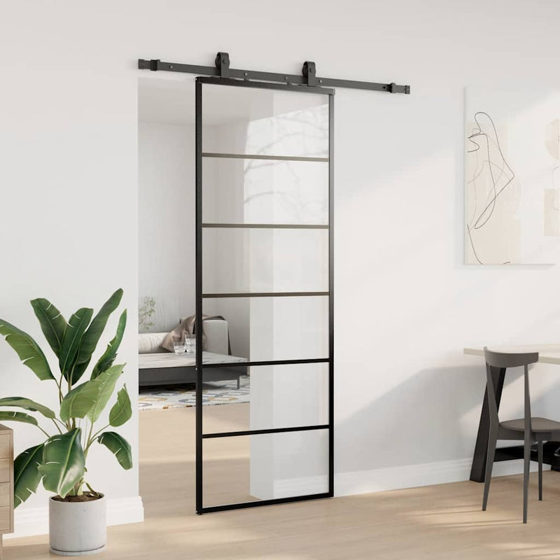 Load image into Gallery viewer, Vidaxl schuifdeur met beslagset 76x205 cm esg glas zwart
