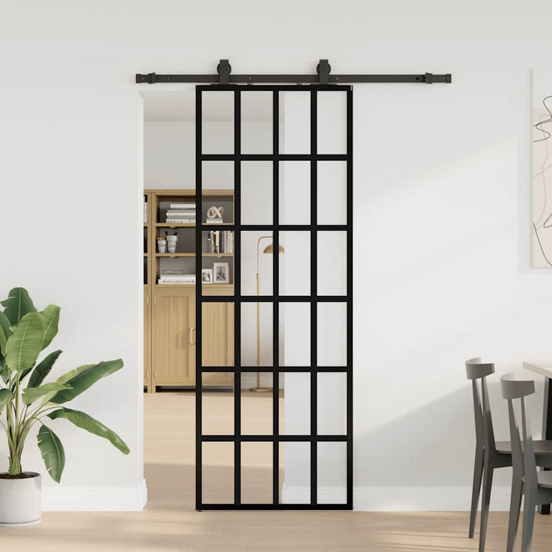 Load image into Gallery viewer, Vidaxl schuifdeur met beslagset 76x205 cm esg glas zwart
