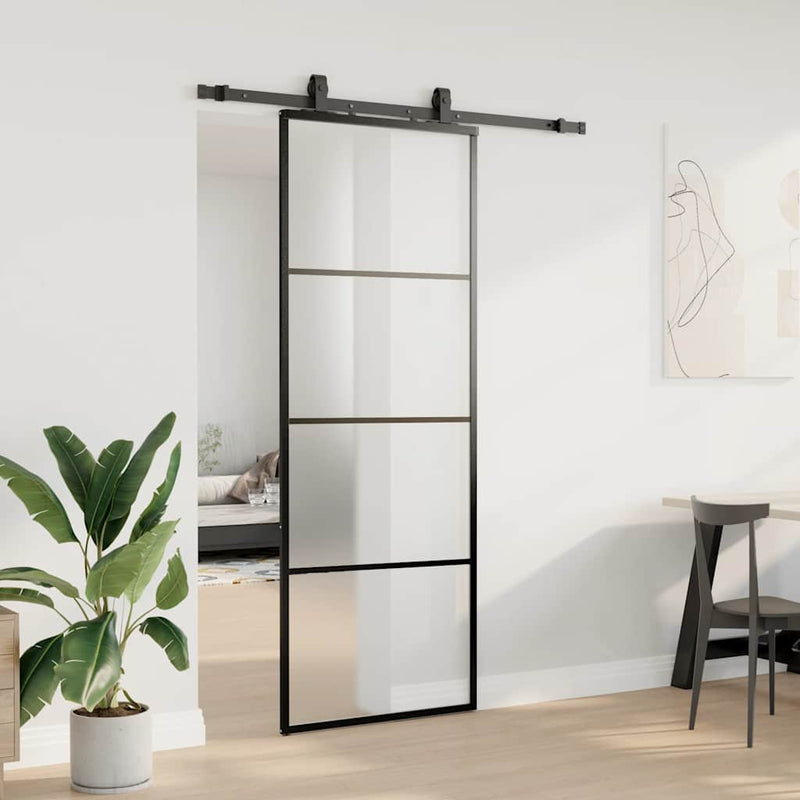 Load image into Gallery viewer, Vidaxl schuifdeur met beslagset 76x205 cm esg glas zwart
