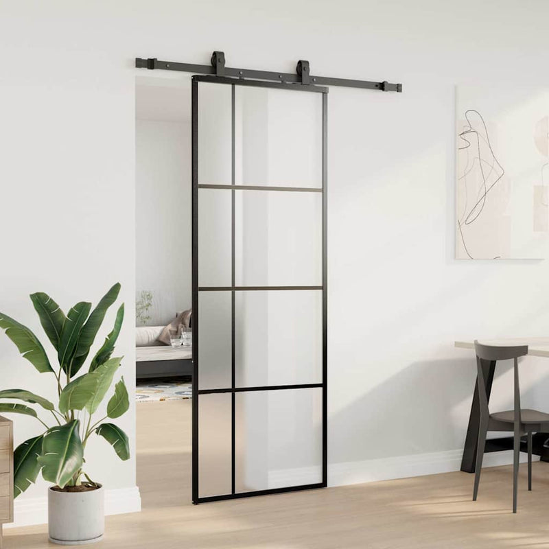 Load image into Gallery viewer, Vidaxl schuifdeur met beslagset 76x205 cm esg glas zwart

