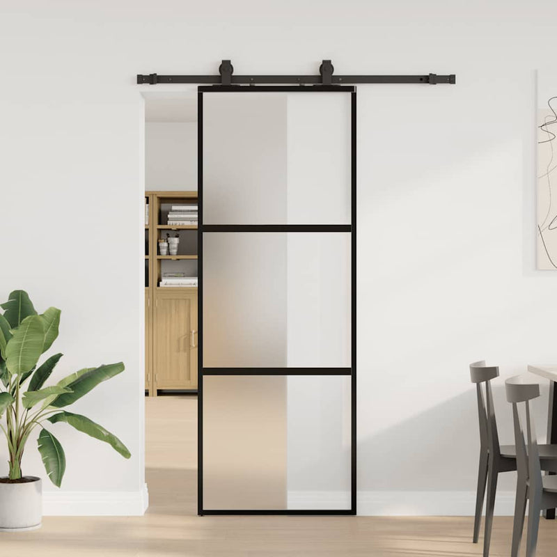 Load image into Gallery viewer, Vidaxl schuifdeur met beslagset 76x205 cm gehard glas zwart
